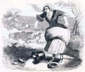 Mælkepigen og mælkekrukken (La laitiere et le pot au lait) - Fabler af La Fontaine af Grandville