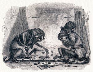 Æslet og katten (Le singe et le chat) - Fabler af La Fontaine af Grandville