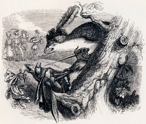 Dragen og nattergalen (Le milan et le rossignol) - Fabler af La Fontaine af Grandville