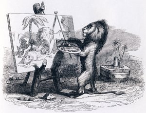 Løven dræbt af manden - Fabler af La Fontaine af Grandville