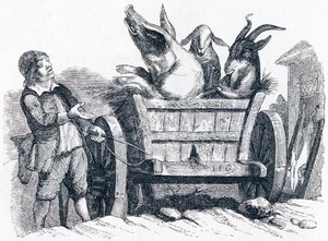 Grisen, geden og fåret (le cochon, la chèvre et le mouton) - Fabler af La Fontaine af Grandville