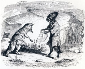 Den syge løve og ræven (Le lion malade et le renard) - Fabler af La Fontaine af Grandville