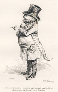 ... det tilhører en fremragende administration beliggende på rue de Jerusalem. Miniaturer illustreret af JJ Granville. Gravering signeret Guilbaut i delen med titlen "Voyage d