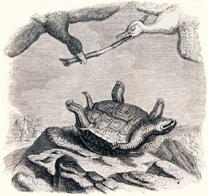 skildpadden og de to ænder - Fabler af La Fontaine af Grandville