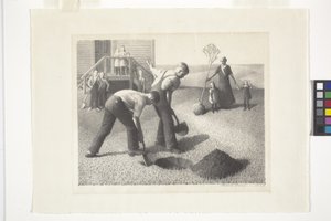 Træplantningsgruppe (litografi) af Grant Wood