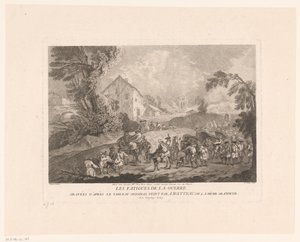 Landskab med en gruppe soldater, der marcherer med Les Fatigues de la Guerre (titel på objekt) Tryk efter Antoine Watteau (serietitel) L