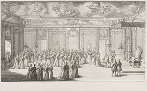 Audienssalen under modtagelsen af bruden på slottet i Dresden den 2. september 1719 af Gerard Jean Baptiste Scotin