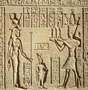 Relief, der forestiller en farao, der ofrer en gave til Hathor, fra det romerske fødselshus eller Mammisi, ca. 125 f.Kr. - 60 e.Kr.