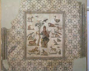 Orpheus omgivet af dyr, polykrom mosaik af Greco Roman Greco Roman