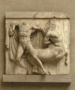 En lapith, der dræber en kentaur, metope XXVII fra sydsiden af Parthenon, 447-432 f.Kr. (marmor)