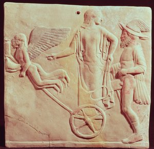 Afrodite og Hermes kører på en vogn trukket af Eros og Psyche, 470 f.Kr. (terracotta) af Greek