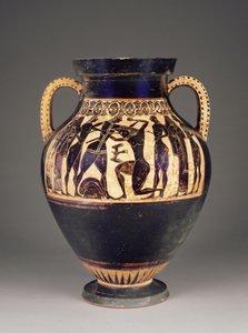 Athensk attisk sortfigur amfora tilskrevet Lydos med Theseus, der dræber Minotauren, 550-40 f.Kr. (terracotta)
