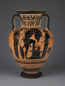 Athensk atisk sort-figur amfora med Herakles, der bærer den erymantiske orne, ca. 510 f.Kr. (terracotta)