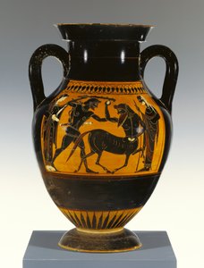 Athensk attisk sort-figur panel-amfora type B med Herakles, der angriber kentauren, 530-20 f.Kr. (terracotta)
