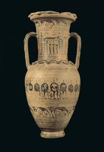 Attisk amfora, sen geometrisk II B periode (720-700 f.Kr.) (malet ler) af Greek