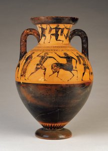 Attic sort-figur hals amfora med Herakles forfølger en kentaur, ca. 530 BC (terracotta)