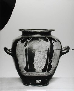 Attisk stamnos med røde figurer, der forestiller Poseidon, Zeus og Hera, 525-400 f.Kr. (keramik) af Greek