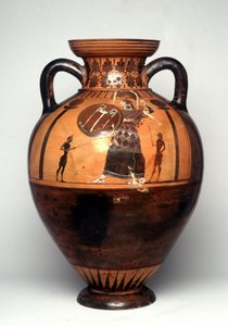 Sort figurvase, der forestiller Athene med et skjold og spyd, 550 f.Kr. (keramik) af Greek