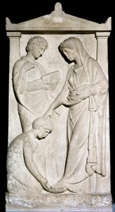 Græsk kunst: "" En stuepige hjælper sin elskerinde med at fjerne sin sandal"" Marmorreliefstrømper fra det 4. århundrede f.Kr. Athen, det nationale arkæologiske museum af Greek
