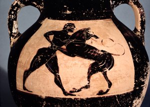 Herakles kæmper med den Nemeiske løve, detalje fra en attisk sortfiguret amfora (keramik) af Greek