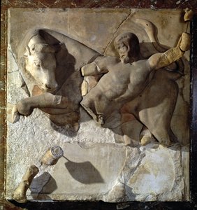 Hercules Fighting the Cretan Bull, en af en serie på tolv metoper, der skildrer Hercules