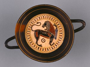 Laconian Black-Figure Kylix tilskrevet Hunt-maler, ca. 540 f.Kr. (terracotta) af Greek