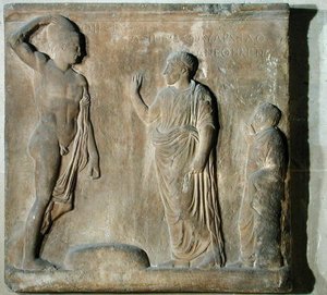 Reliefplade, der viser en ceremoni med påkaldelse til Theseus (marmor) af Greek