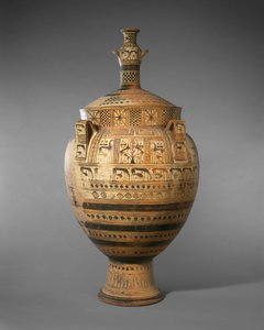 Terracotta krater med låg overbygget af en lille hydria, ca. 750-740 f.Kr. (terracotta)