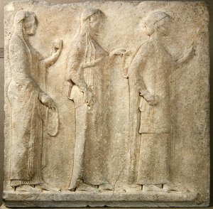 De tre nåder, relief fra teoriernes passage, fra Thasos, ca. 470 f.Kr. (marmor) af Greek