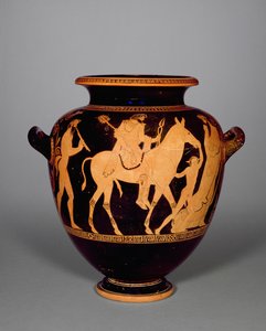 Attic rød-figur stamnos, der viser tilbagekomsten af Hefaistos, fra gruppen af Polygnotus, ca. 440 f.Kr. (keramik) (se også 293739 og for detaljer se 307551) af Greek School