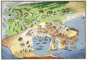 Slaget ved Piræus, fra den græske uafhængighedskrigs billedhistorie af Greek School