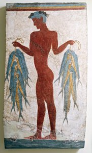 Græsk civilisation, fresko af fisker, fra Akrotiri, Thera, Santorini, Grækenland