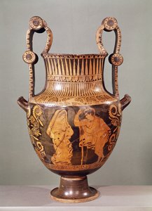 Rødfigurkrater, der viser en samtale mellem en efebe og en kvinde iført en himation, fra Boeotia (keramik) af Greek School