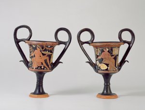 Kantharos med rød figur, der forestiller en ungdom, og kantharos, der forestiller en kvinde, ca. 310 f.Kr. (keramik) af Greek School