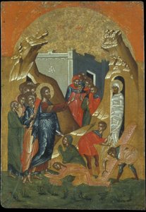 Lazars opstandelse (ægtempera på panel) af Greek School
