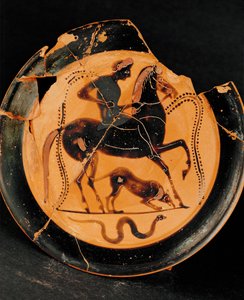 Rytter og hans hund (ler) af Greek School