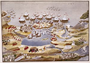 Siege and Naval Battle, plade 13 fra Pictorial History of the Greek Independence War of General Makryjannis af Greek School