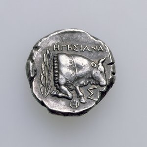 Tetradrachm of Samos, Ionia, forestillende en tyr, ca. 390 f.Kr. (omvendt) (sølv) (for forside se 168076) af Greek School