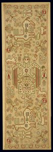 Brudepudebetræk, fra Lefkas, De Ioniske Øer, 1600-1700-tallet (linned broderet med silke og guld metallisk tråd) af Greek School
