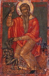 Saint Charalambos med Djævelen af Greek icon