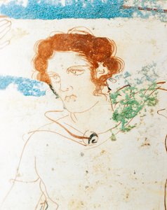 Hvidslebet keramik, Attic lekythos skildrer begravelsesscene med kriger før graven, detalje af Greek School