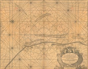Kort over Yarmouth og sandet omkring byen, ca. 1700 (koloreret stik)