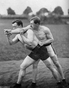 Den flyvende hoppe udenfor, wrestling-udstilling, Aldershot, Hampshire, 1896