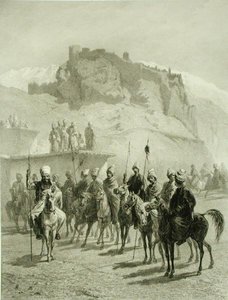 Castle of Atskhour, Akhaltsik, plade 10 fra en bog om Kaukasus, indgraveret af Adolphe Mouilleron (1820-81) udgivet af Alfred Leon Lemercier, Paris