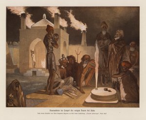 Tilbedere ved Ateshgah i Baku (farvelitografi)