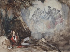 Illustration til digtet Drømmen af M. Lermontov, midten af det 19. århundrede