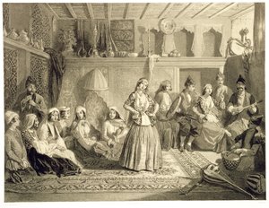 Hvilerummet nær badene ved Shemakha, på Shirvanskaya-steppen, plade 40 fra en bog om Kaukasus, indgraveret af Charles Claude Bachelier og Adolphe Bayot (1810-66) pub. af Alfred Leon Lemerci af Grigori Grigorevich Gagarin