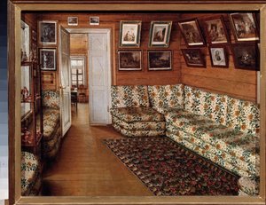 Receptionslokalet i en herregård - Maleri af Grigori Vasilyevich Soroka (1823-1863), olie på lærred - russisk kunst fra det 19. århundrede - Statens friluftsmuseum for historie og kunst, Pskov ( Rusland) af Grigori Vasilievich Soroka
