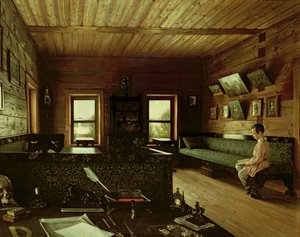 Studiet i Nikolai Milyukovs hus i Ostrovky, 1844 af Grigori Vasilievich Soroka
