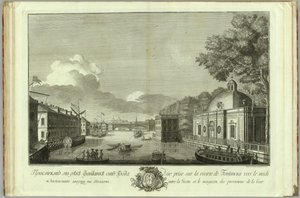 Udsigt over Fontanka-floden fra grottebogen til 50-året for grundlæggelsen af Skt. Petersborg, 1753 af Grigory Anikeevich Kachalov